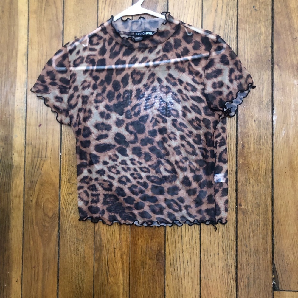 Fashion Nova Leopard Print Mesh Crop Top - Brown/Tan - Size large